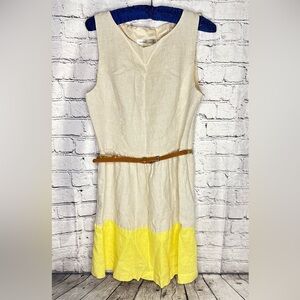 Kensie dress 100% Linen Panel Yellow Beige Classic Women’s Spring Summer Sun Med